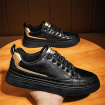 Mens shoes spring 2022 new waterproof and dirty-resistant black sneakers mens all-match summer work to wear leather trendy shoes