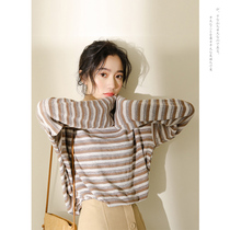 Hipster Stripe Long Sleeve T-shirt Women Spring 2021 New Loose Korean base shirt Student Top ins Tide