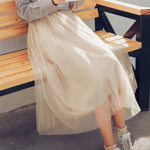 Hipster mesh skirt Women summer 2021 new students Joker long pleated skirt A- line dress skirt