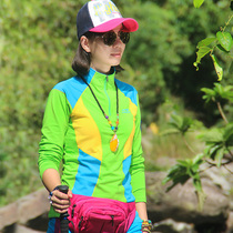 Plus velvet instant clothes women long sleeves outdoor breathable autumn and winter stand neck mountaineering hiking T-shirt thin warm fleece