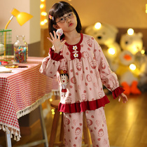 Childrens pajamas spring and autumn cotton girl long sleeve thin small child suit small baby autumn and winter home clothes