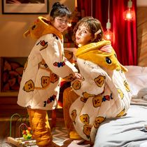 Girls pajamas childrens coral velvet winter thickened three-layer cotton parent-child mother and daughter flannel autumn and winter home wear