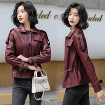 2021 Autumn New Haining fashion short sheepskin leather women locomotive loose large size leather jacket jacket coat slim