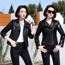 Leather clothes woman 2021 fashion new spring autumn big code womens suit collar washed up slim fashion short leather jacket tide