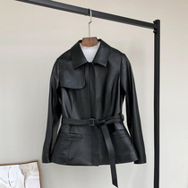 Henning genuine leather fur coat woman short style leather windjersey sheep leather Han version sashimi 2021 new fall jacket collection belt