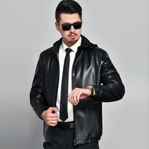 Leather clothes man 2021 spring autumn new handsome and warm leather jacket with cap fashion short jacket One piece