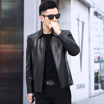 2021 autumn new leather leather coat head mens fashion lapel jacket high end black sheepskin coat