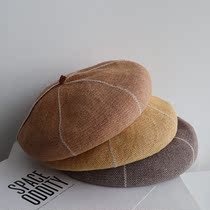 2021 linen spring summer mixed color beret three-dimensional New painter hat lady Japanese knitted cold breathable hat