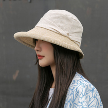 2021 spring and summer thin Breathable linen cotton curled straw hat female small along fisherman basin hat show face small straw hat