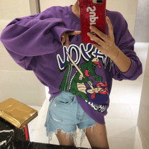 South Korea Straight Hair Early Autumn Female Cotton Letter Dinosaur Cartoon Printing College Loose Leisure Wear Tide