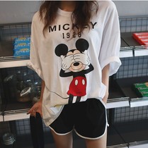 Special spot Dongdaemun Korean women's cotton cartoon printed T-shirt shorts college simple sports running large size suit