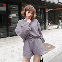 Spot casual suit Korea Dongdaemun Spring and Autumn Women's Cotton Loose Burr Wear Shorts College Age Reduction Sports Tide