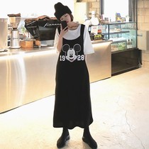 Spot Korea Dongdaemun Spring and Autumn Women's Cotton Cartoon Print Strap Skirt Leisure College Simple Dress Tide