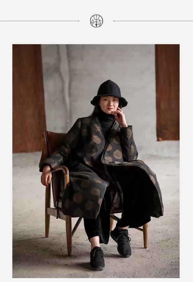 牧衣原创设计女装新款白鹅绒加厚中长款宽松过膝盖v领羽绒服 梵音_7折