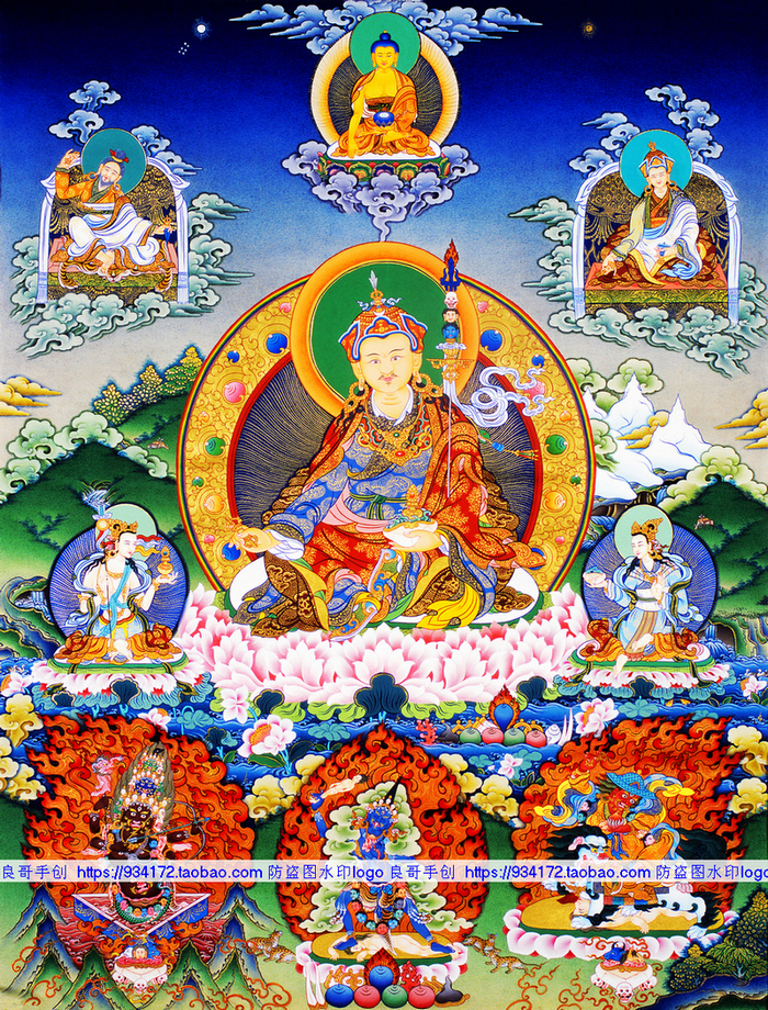 线绣唐卡手工满绣印布印花莲花生大士莲师十字绣莲师图十字绣