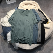 Fat mm custom summer dress new big round collar Model pure short sleeve T-shirt large size loose and thin blouse