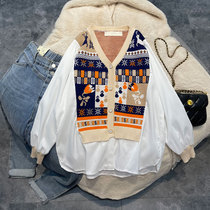 Han Edition customized 2023 spring new large - yard knitting fat two shirts fat mm gas slim sweater