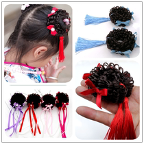 Children floral headdress wig Bow Streamer Tassel Classical Hanfu Hairband Children Hair Accessories Girls Headwear