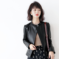 Cool handsome and easy to wear out of the atmosphere of the first layer of lambskin stand-up collar motorcycle leather jacket autumn