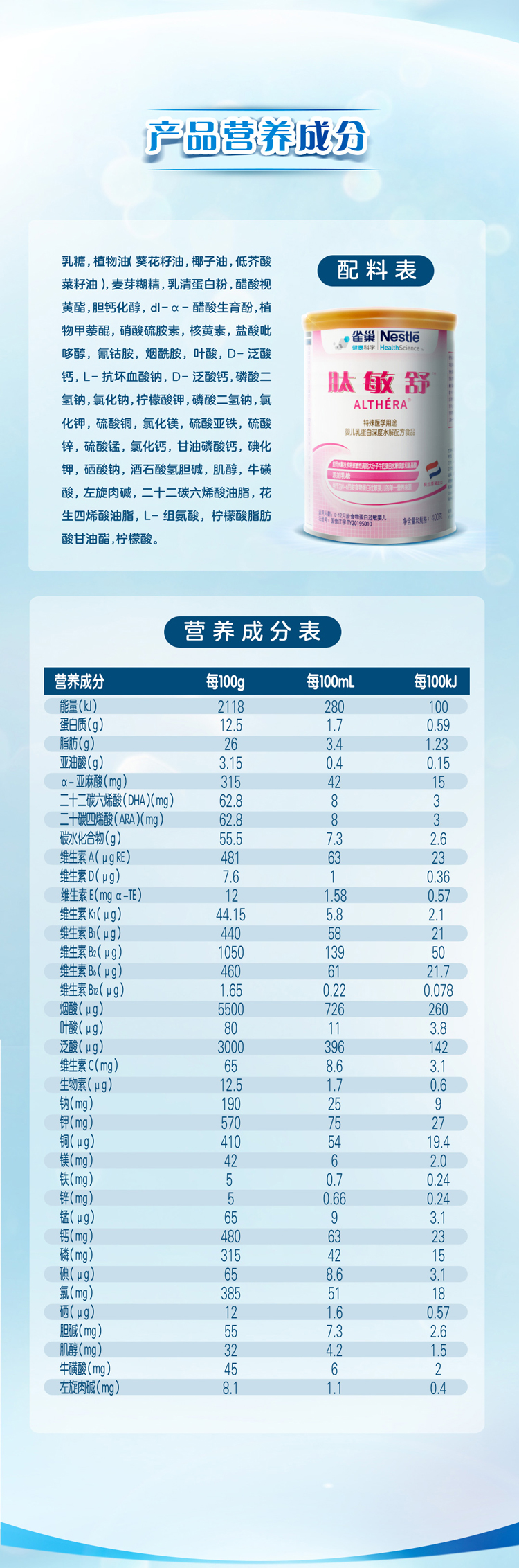 nestle/雀巢荷兰进口肽敏舒 婴儿抗过敏全营养配方粉400g深度水解