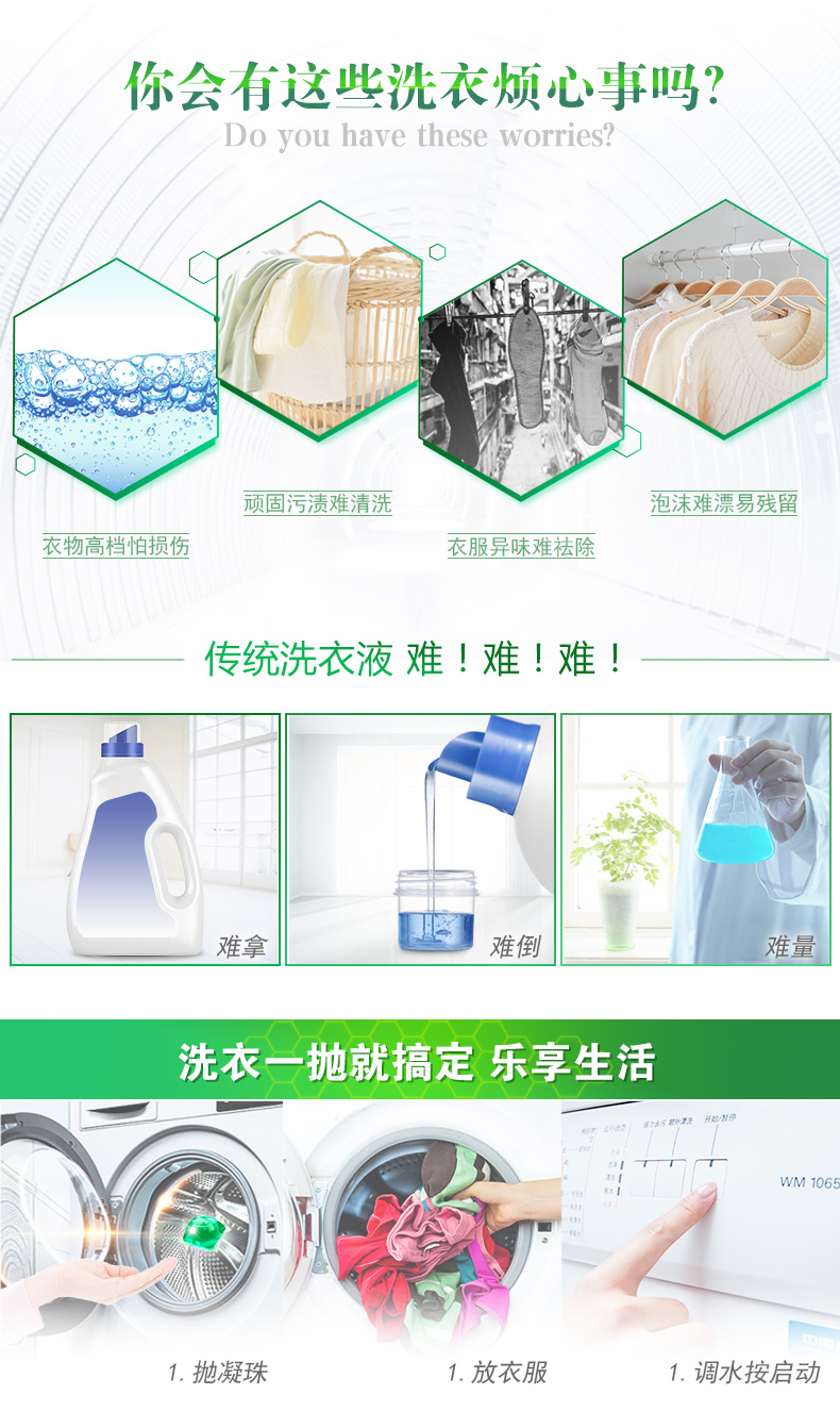 你会有这些洗衣烦心事吗?Do you have these worries?顽固污渍难清洗泡沫难漂易残留衣物高档怕损伤衣服异味难祛除传统洗衣液难!难!难难拿难倒难量洗衣一抛就搞定乐享生活分WM10651.抛凝珠1.放衣服1.调水按启动-推好价 | 品质生活 精选好价