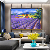 Pure hand-painted oil painting Three-dimensional texture European lavender flower field pastoral scenery purple living room porch bedroom restaurant