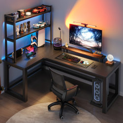 New corner gaming table double computer table desktop home desk bookshelf combination bedroom office desk writing desk