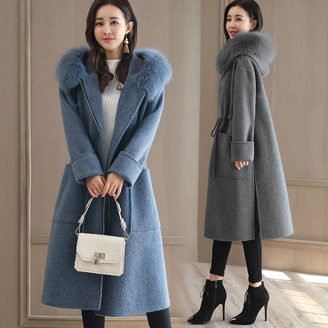 ເສື້ອຄຸມຂົນສັດຂອງຜູ້ຍິງລະດູໜາວ 2022 ເສື້ອຄຸມຂົນສັດໃໝ່ຂອງຜູ້ຍິງ ແອວກາງຍາວສີແຂງ versatility woolen coat trendy women