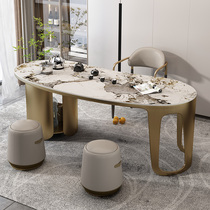 Light extravagant tea table high-end table desk rock plate office Gongfu tea marble integrated simple tea table and chair combination