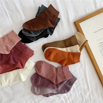 Spring Summer New Color Retro 100 lapped Korean version Student base Pure Color Summer Short Socks Cotton Socks Lady Socks