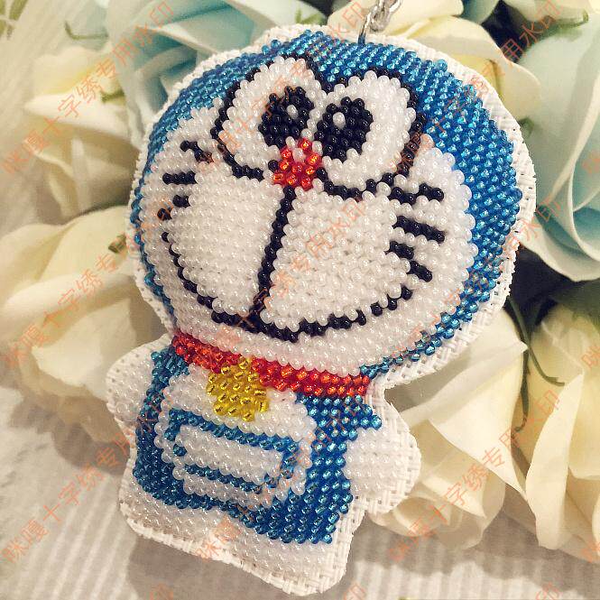 咪嘎十字绣珠绣钥匙圈双面绣小叮当猫蓝胖子印布