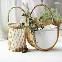 Hand Woven Korean Version Pearl Carry-on Basket Accompanied By Hand Beach Holiday Lace Butterfly Knot Rattan handbag