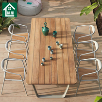 Outdoor casual table and chairs combined Nordic minimalist teak wood rope chicography aluminum waterproof sunscreen villa garden patio table and chairs