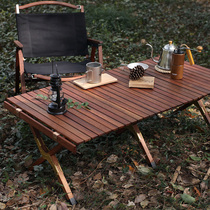 TNR teak big egg roll outdoor solid wood egg roll table portable car folding camping picnic table three fold table