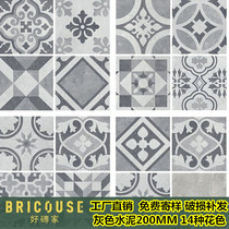 Gray retro art cement small flower brick antique restaurant chain cafe kitchen and bathroom wall tiles 200