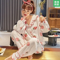 Cotton pajamas ladies gauze spring and autumn 2021 New thin size Net red explosion summer home wear winter