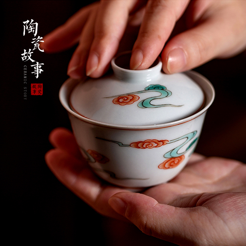 High - end checking hand - made ceramic story town tureen three tureen only a single red green color xiangyun grain tureen