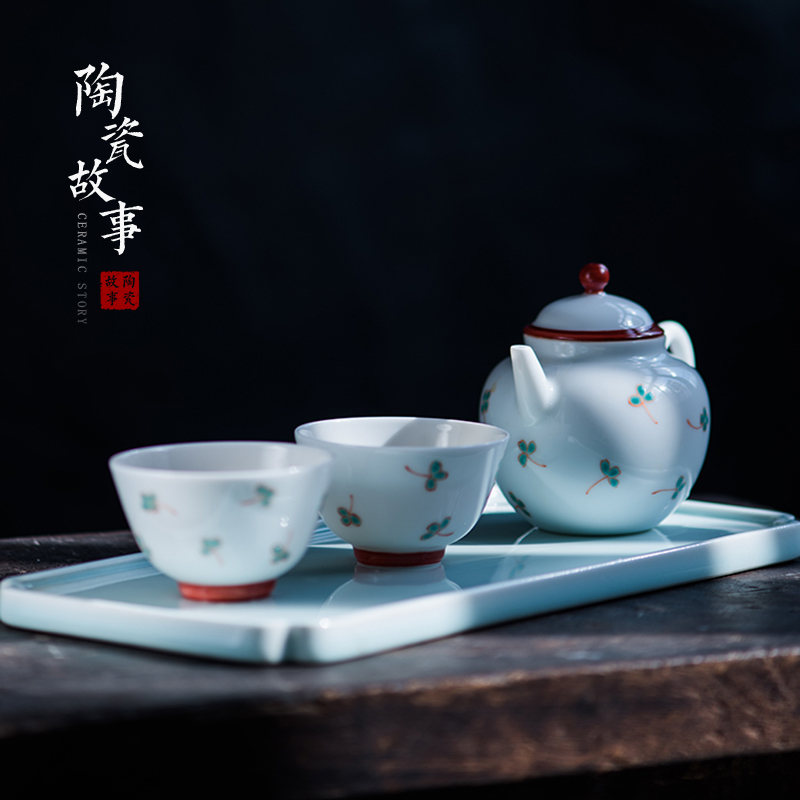 Pure hand - made ceramic story lucky grass series lid bowl of tea powder enamel manual small Pure and fresh and ceramic tea set