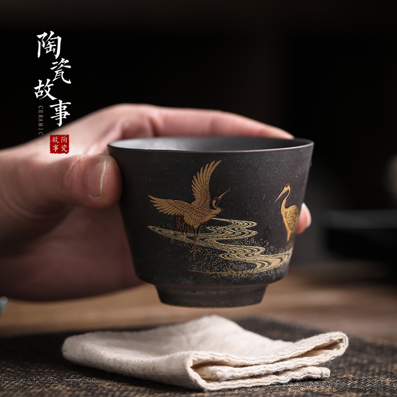 Ceramic story small tea cup, gift boxes kung fu tea bowl hand - made sample tea cup master cup single cup by hand