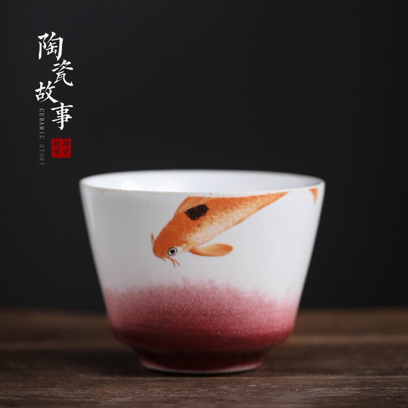 Ceramic story small tea cup, gift boxes kung fu tea bowl hand - made sample tea cup master cup single cup by hand