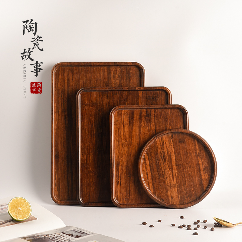 Ceramic story bamboo tray was solid wood tea tea tray was home small fruit bowl Japanese heavy wood dry mercifully tea accessories