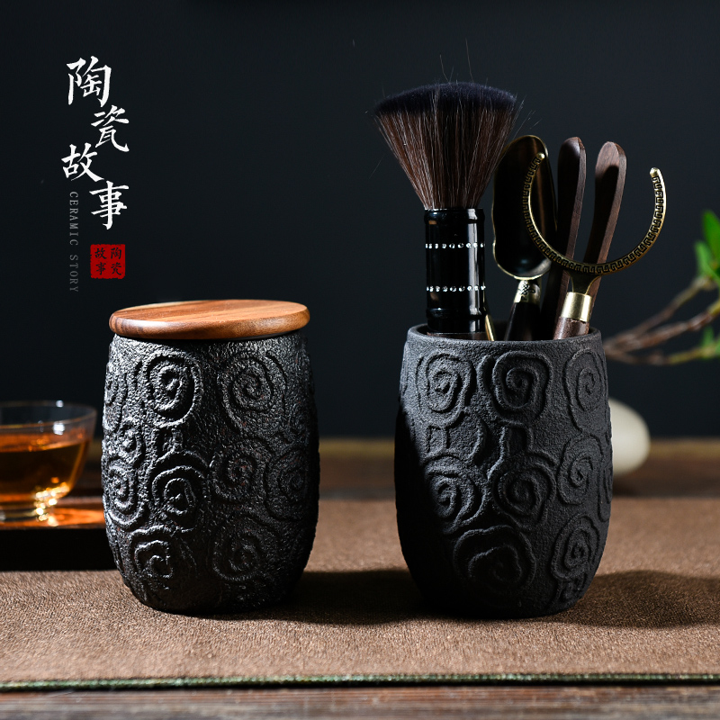 Ceramic story caddy fixings portable seal storage jar household pu 'er the receive tank tea taking with zero