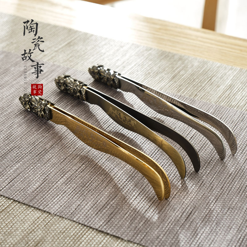 Ceramic story ChaGa kung fu tea set stainless steel parts make tea zen tea tweezers tool clamp single cups