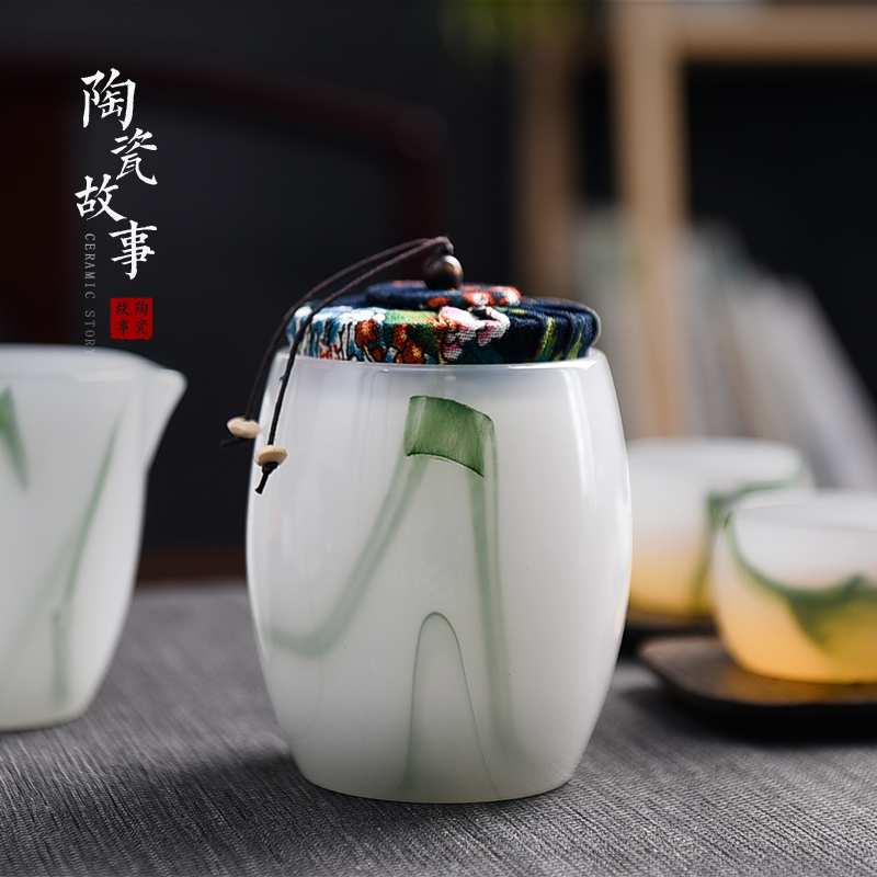 Members of the caddy fixings ceramic seal pot home pu - erh tea set suit white porcelain suet jade small POTS