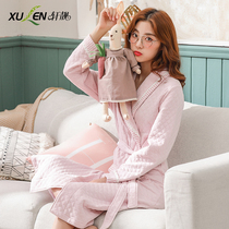 women's autumn and winter pure cotton thick bathrobe long plus size pajamas women's autumn cute yukata sexy morning robe