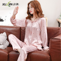 Spring and autumn ice silk pajamas womens thin long sleeve plus size 200kg princess style summer Silk Home suit