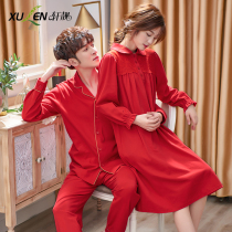 Wedding couple pajamas women autumn long sleeves cotton newlywed big red bridal nightdress groom mens home wear set