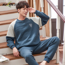2022 New Pajamas Mens Autumn Winter Cotton Long Sleeve Air Cotton Sandwich Casual Loungewear Spring and Autumn Set