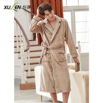 Coral fleece nightgown men autumn and winter thick long size bathrobe youth flannel spring and autumn home clothes pajamas