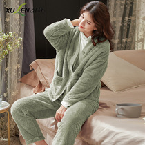 Pajamas womens winter coral fleece thick warm confinement clothes feeding plus size home clothes flannel winter set
